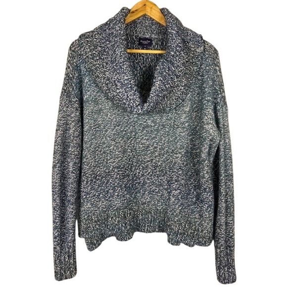 American Eagle Outfitters Cowl Neck Marled Knit Sweater Women Blue‎ M - Picture 10 of 13
